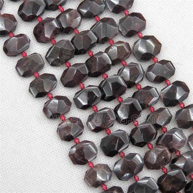 Garnet beads, darkred, faceted rectangle
