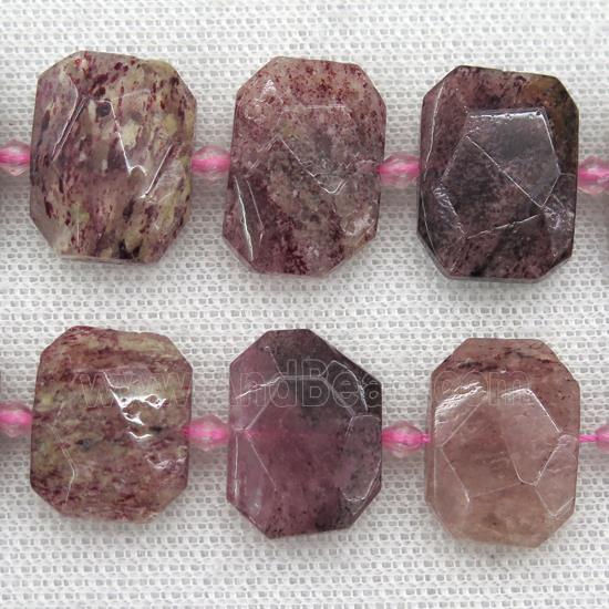 Strawberry Quartz beads, faceted rectangle