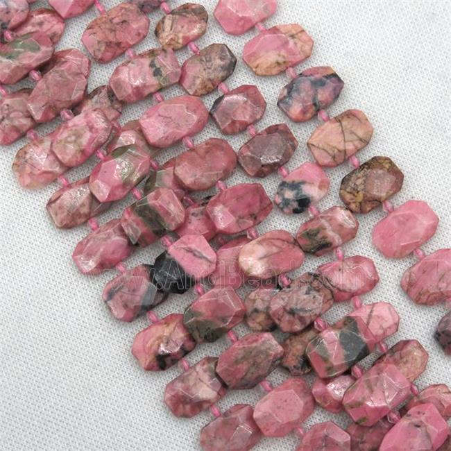 Rhodonite beads, pink, faceted rectangle