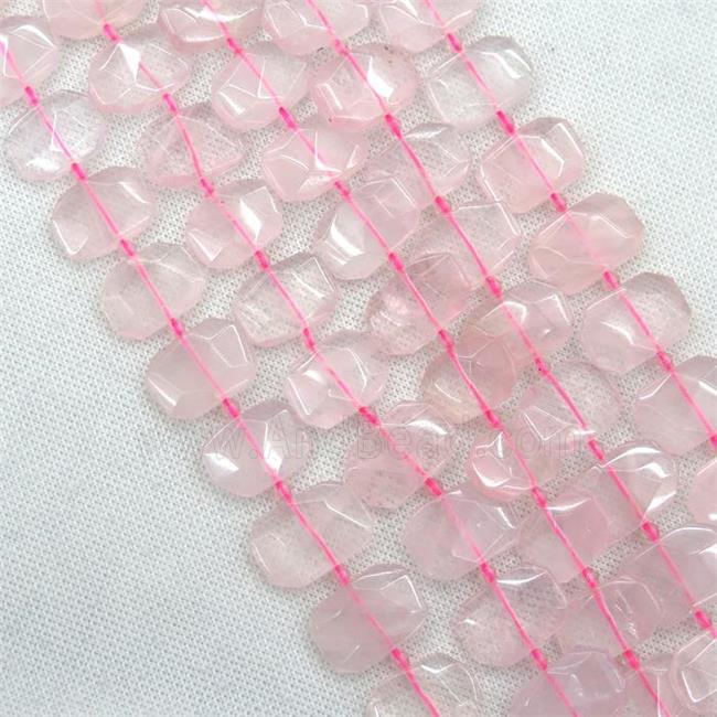 pink Rose Quartz beads, faceted rectangle