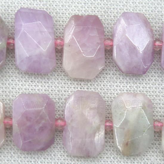 Kunzite beads, pink, faceted rectangle