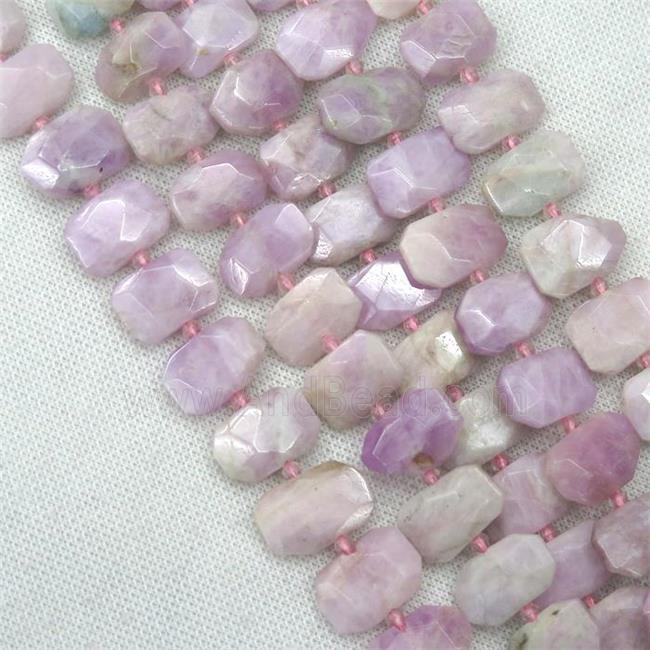 Kunzite beads, pink, faceted rectangle