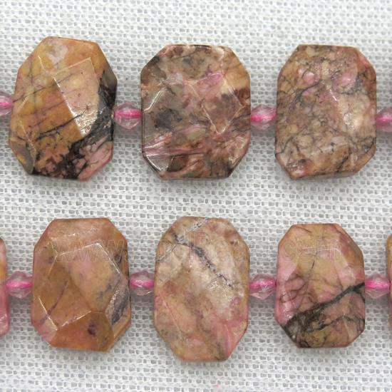 Rhodonite beads, faceted rectangle