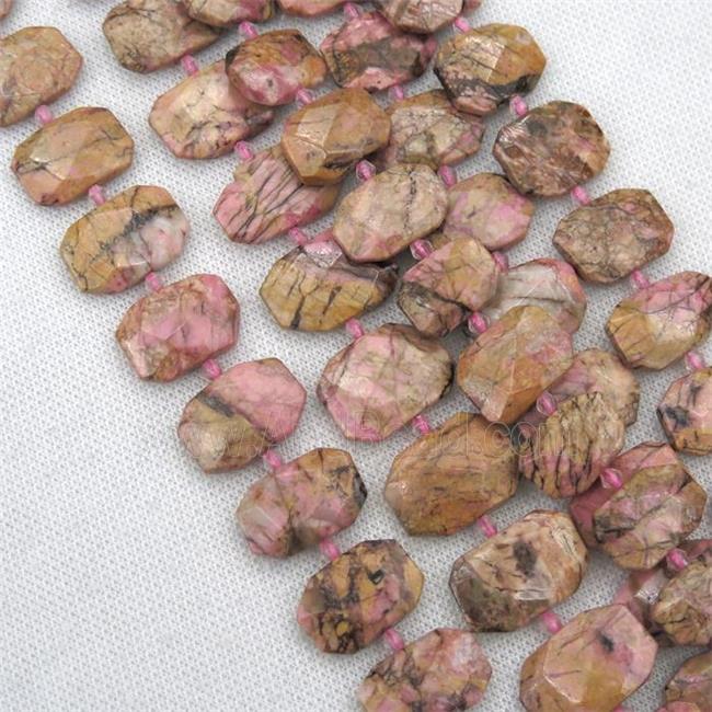Rhodonite beads, faceted rectangle