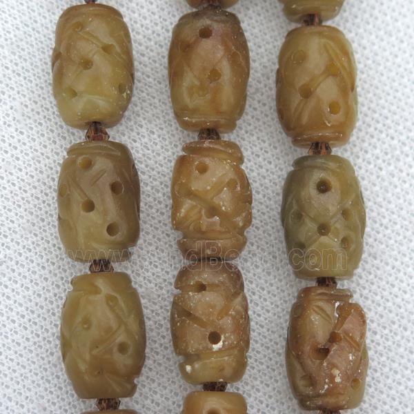 Chinese Agalmatolite barrel beads