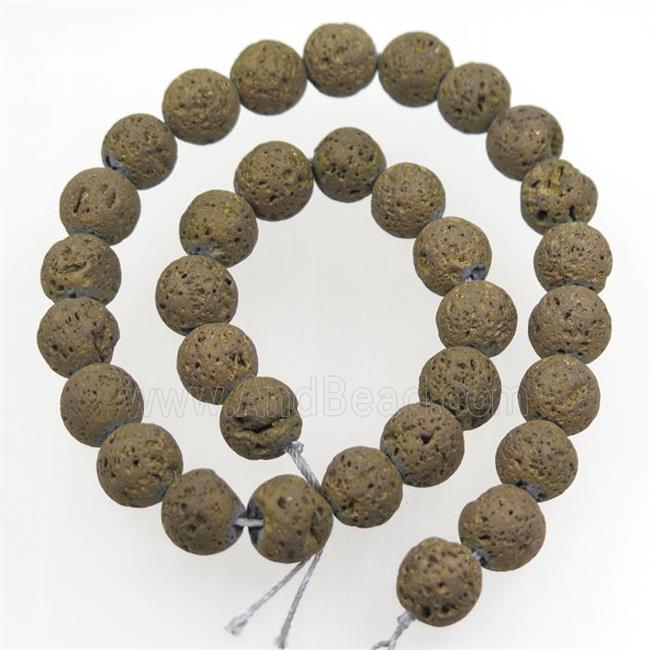 round Lava rock beads, antique bronze electroplated