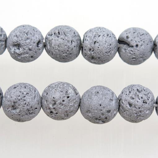 round Lava stone beads, silver electroplated