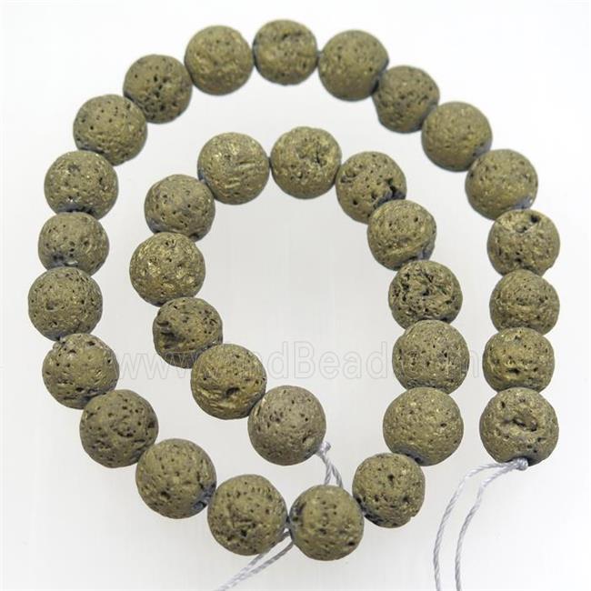 round Lava stone beads, gold electroplated