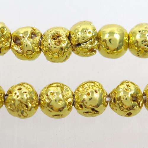 round Lava stone beads, gold electroplated