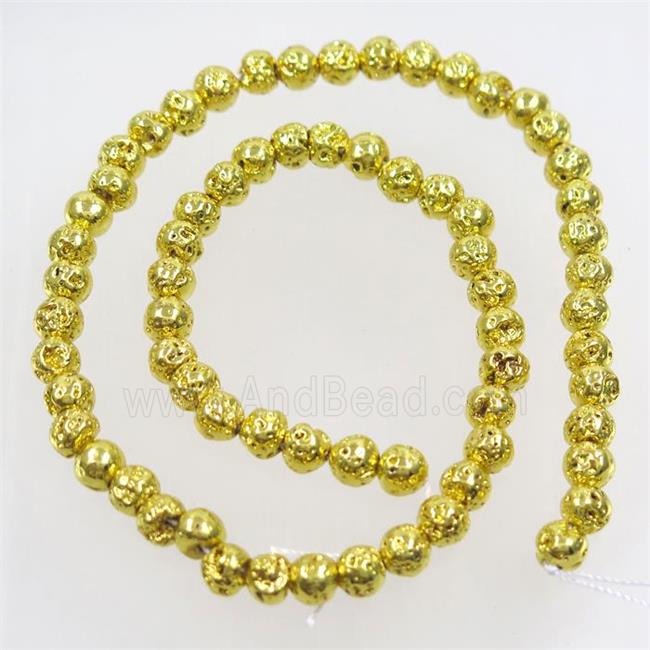 round Lava stone beads, gold electroplated