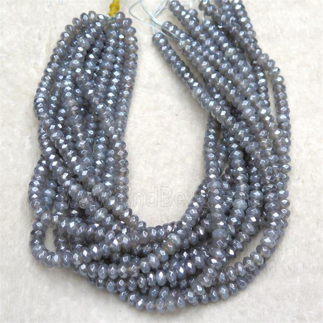 faceted rondelle gray Agate beads, light electroplated