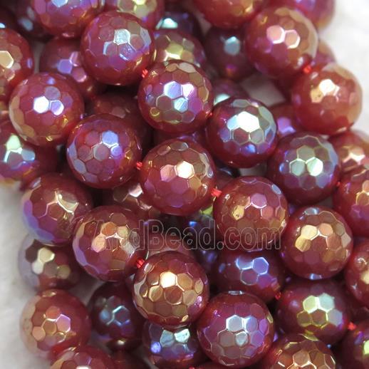 faceted round Red Carnelian Agate beads, AB color plated