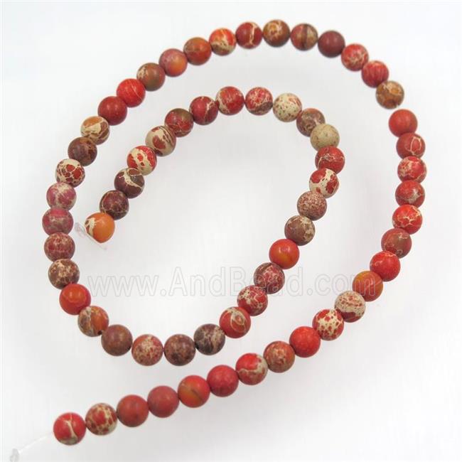 matte round Sea sediment jasper beads, Red