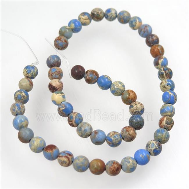 matte round Sea sediment jasper beads, blue