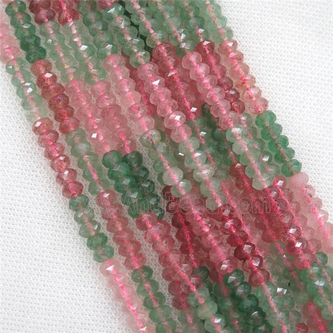 Strawberry Quartz beads, multi color, faceted rondelle