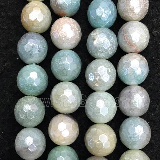 Amazonite stone beads, faceted round, Electroplated