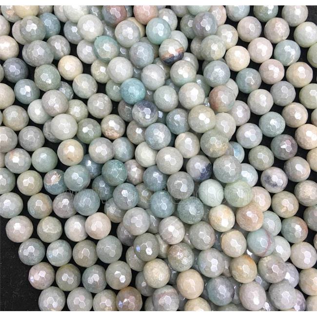 Amazonite stone beads, faceted round, Electroplated
