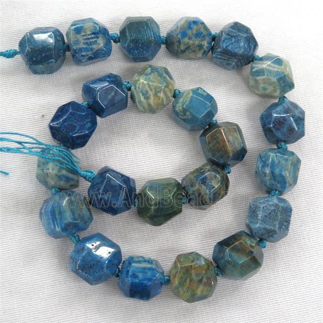 blue Coral Fossil beads, faceted round