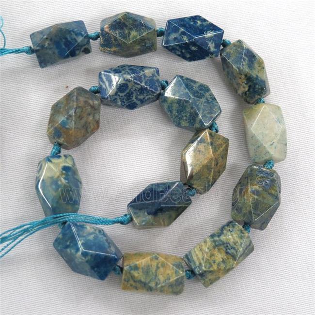 blue coral fossil bead, faceted, nugget