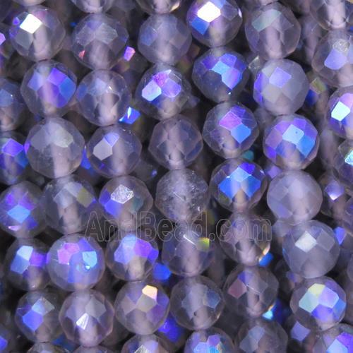 faceted round Ice Obsidian beads, rainbow electroplated