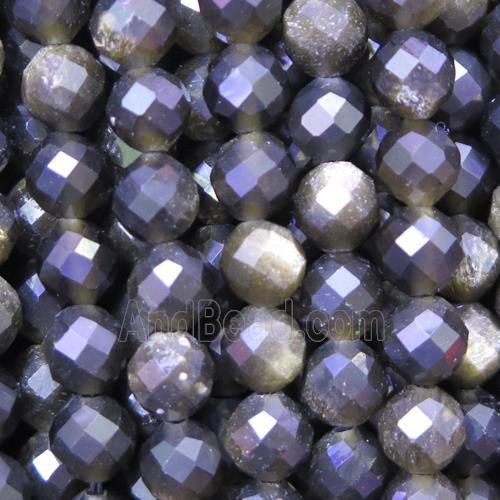 faceted round gold Obsidian beads