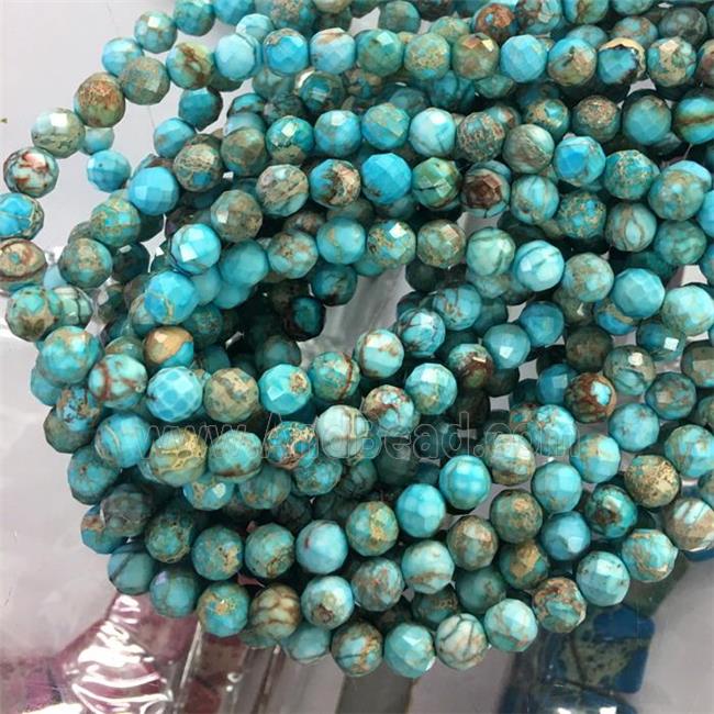 faceted round blue Sea sediment jasper beads