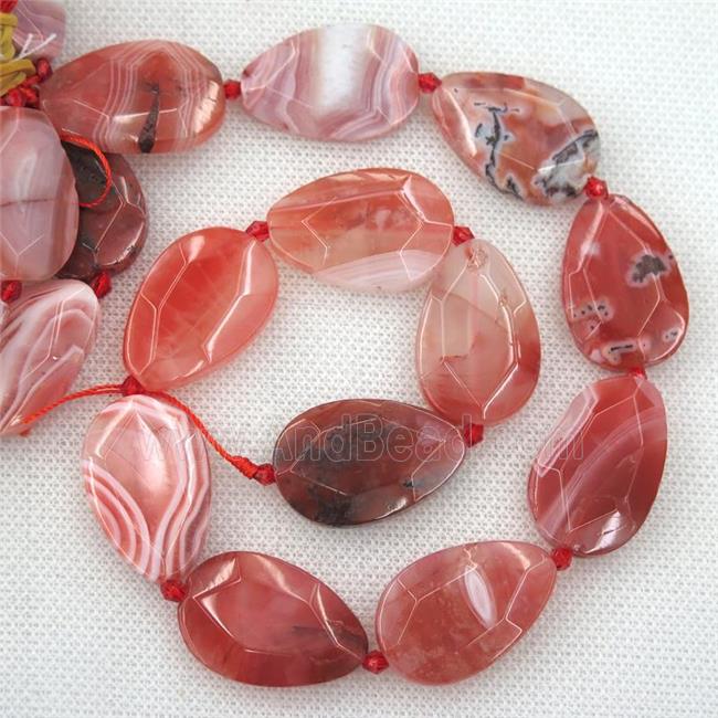 red agate beads, faceted teardrop