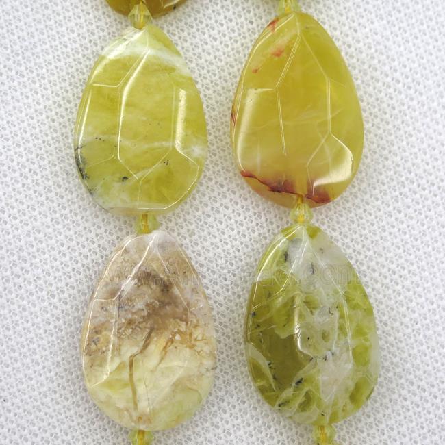 yellow Opal Jasper beads, faceted teardrop