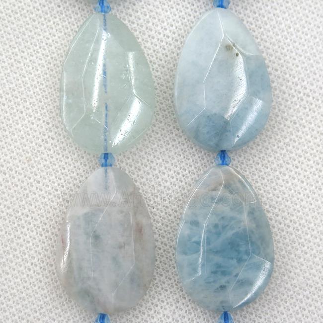 blue Aquamarine beads, faceted teardrop