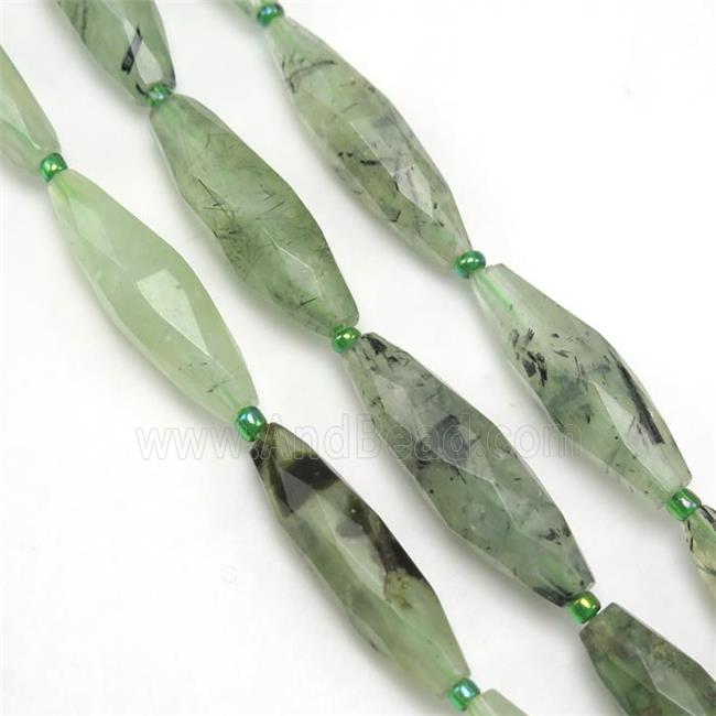 green Prehnite beads, faceted rice