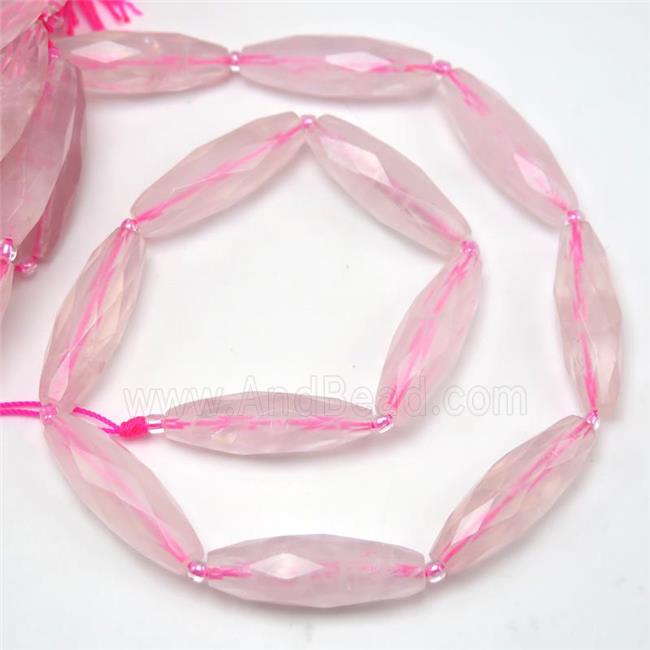 Rose Quartz beads, faceted rice