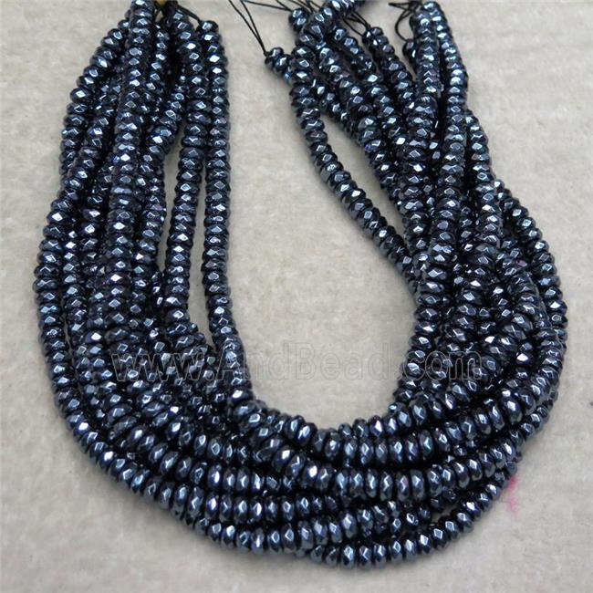 black Agate beads, faceted rondelle, light plated