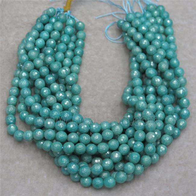 Faceted Round Jasper Beads Green Dye Light Electroplated