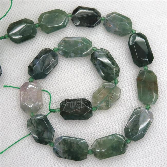 green Moss Agate beads, faceted rectangle