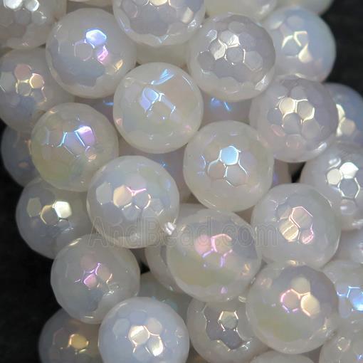 faceted round White Agate Beads with AB-color electroplated