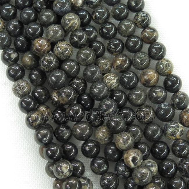round Black Coral Fossil Beads