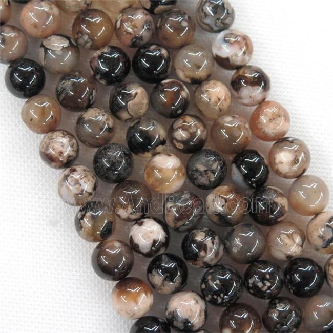 Black Cherry Blossom Agate Beads Sakura Smooth Round