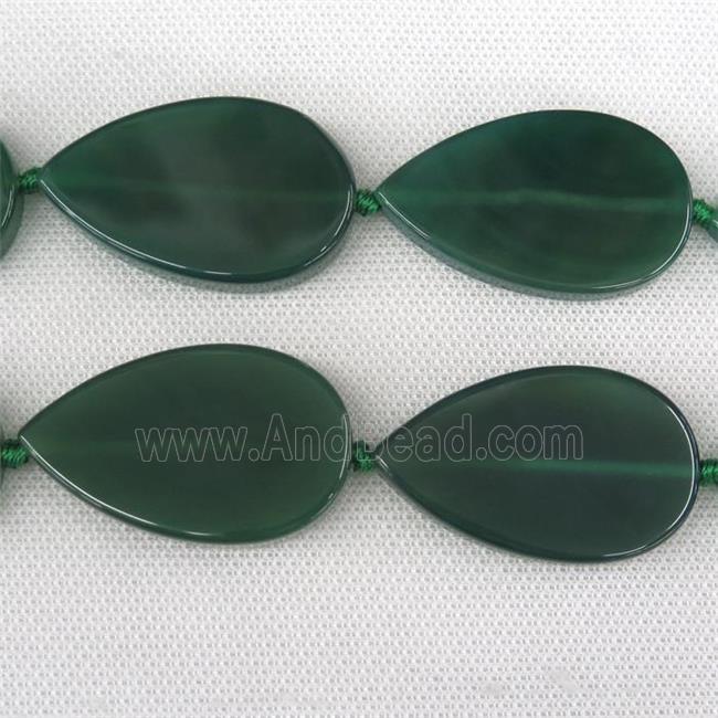green Agate Beads, teardrop, dye
