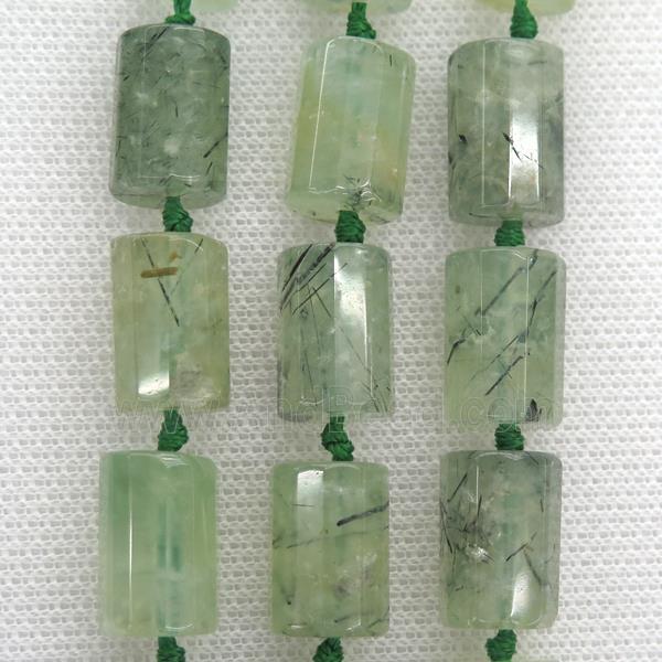 green Prehnite Beads, faceted column