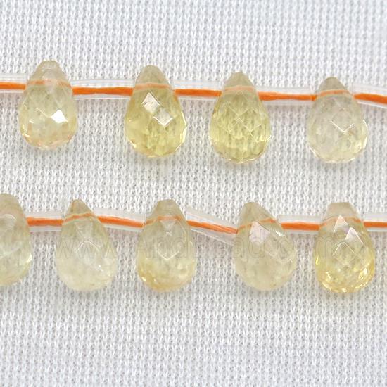 yellow Citrine Beads, faceted teardrop, top-drilled