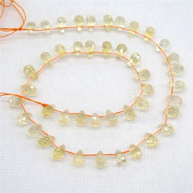 yellow Citrine Beads, faceted teardrop, top-drilled