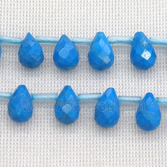 blue Turquoise Beads, faceted teardrop, top-drilled