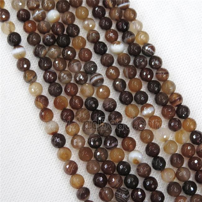faceted round Coffee Stripe Agate Beads