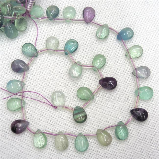 Fluorite teardrop beads, multi-color, top-drilled