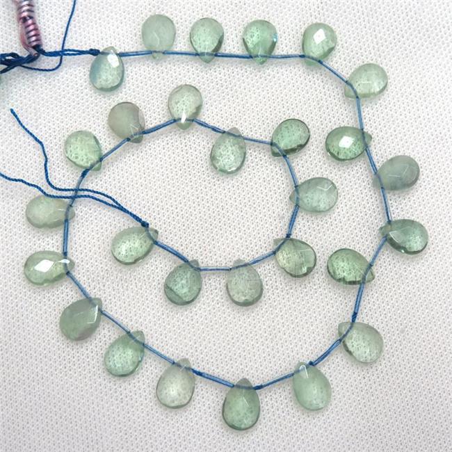 green Fluorite beads, faceted teardrop, top-drilled
