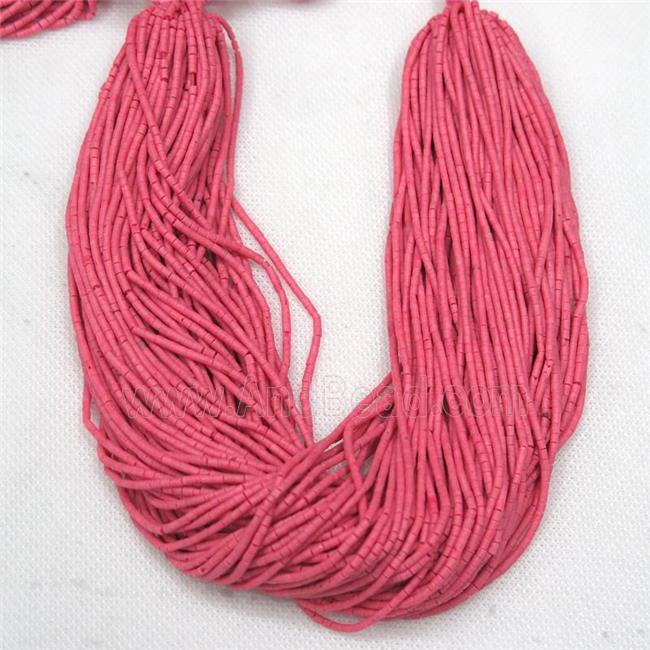 tiny synthetic turquoise tube beads, hotpink