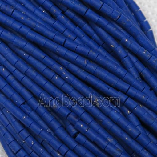 tiny synthetic turquoise tube beads, blue