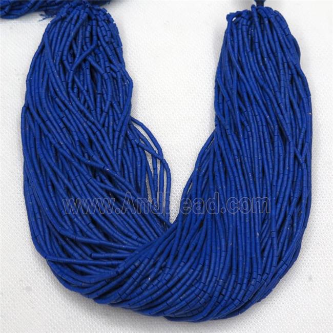 tiny synthetic turquoise tube beads, blue