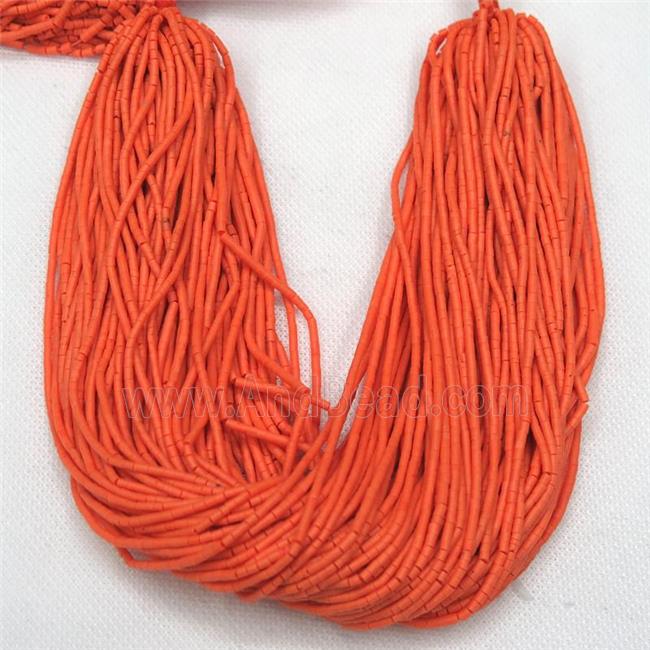 tiny synthetic turquoise tube beads, orange