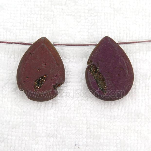 purple Druzy Agate teardrop beads, topdrilled